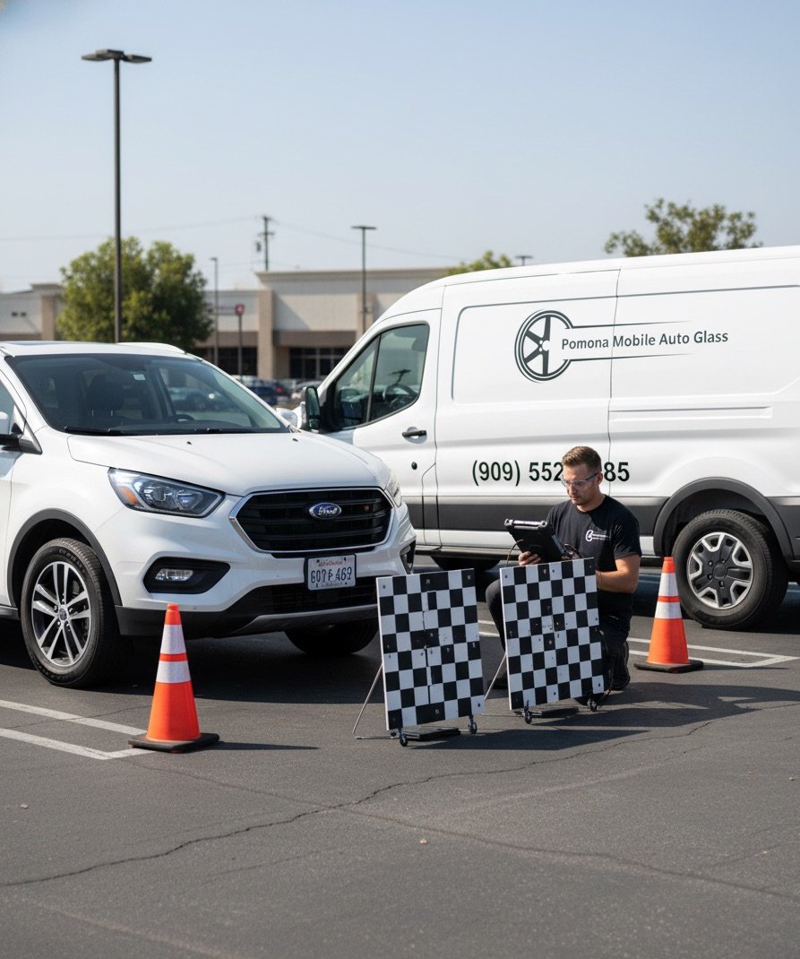Pomona Mobile Auto Glass technician performing on-site ADAS calibration in Pomona, CA